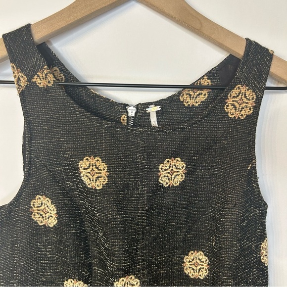 Free People Black and Tan Tapestry Sleeveless Fit and Flare Mini Dress, Size 0 - Picture 2 of 8